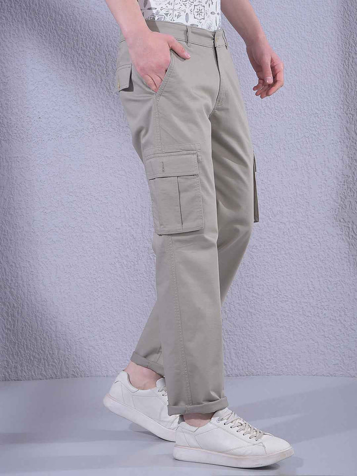 Grey Straight Cargo Trousers