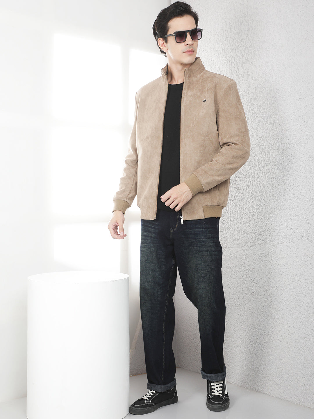 Structured Safari Tan Bomber Jacket