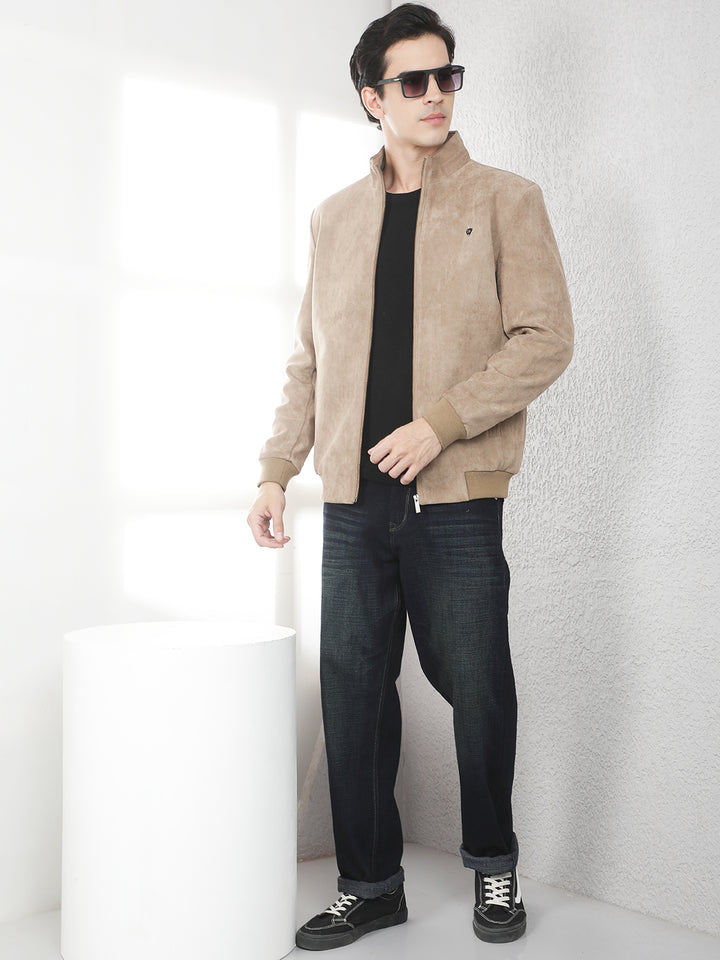 Structured Safari Tan Bomber Jacket