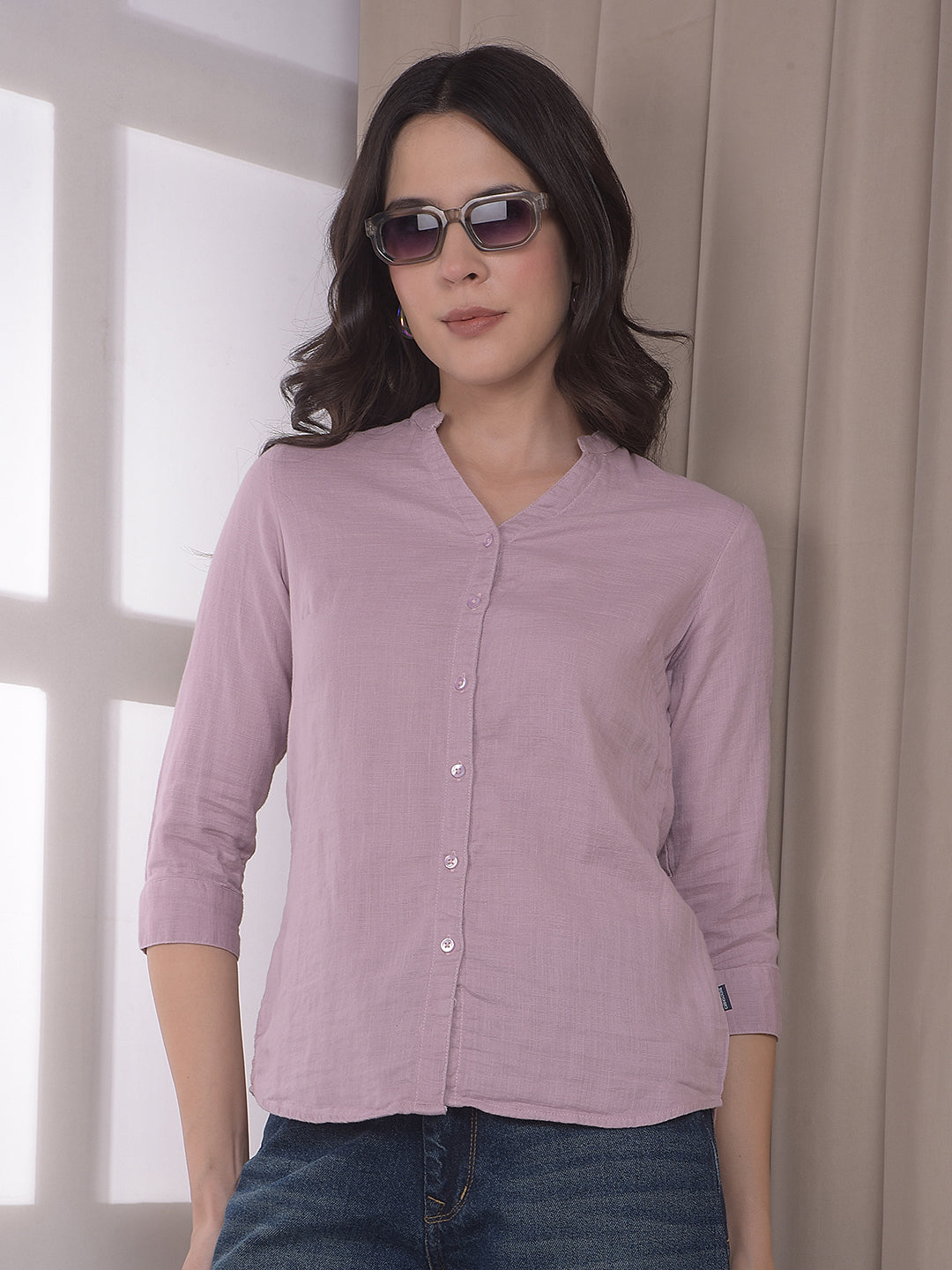 Purple V-Neck 100% Cotton Shirt