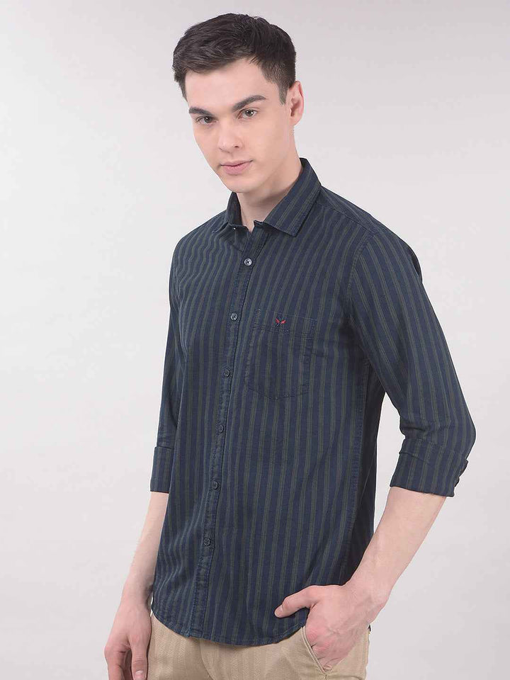 Green Vertical Stripes 100% Cotton Shirt