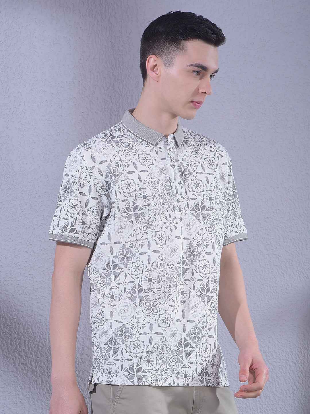 Grey Printed 100% Cotton T-Shirt