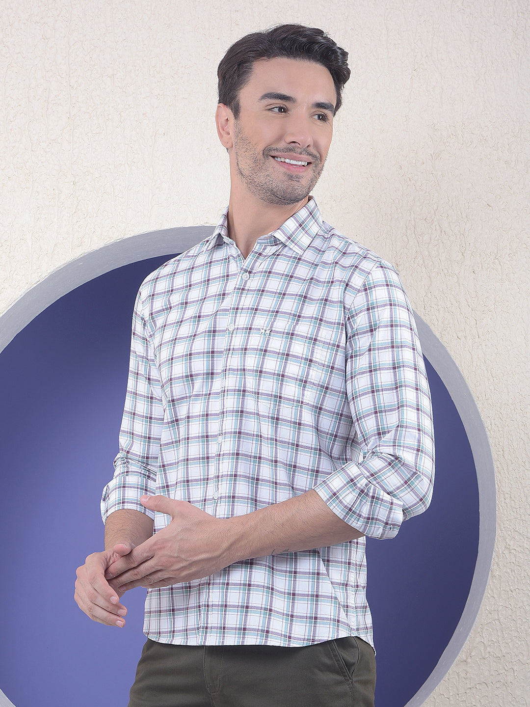 Checked 100% Cotton White Shirt