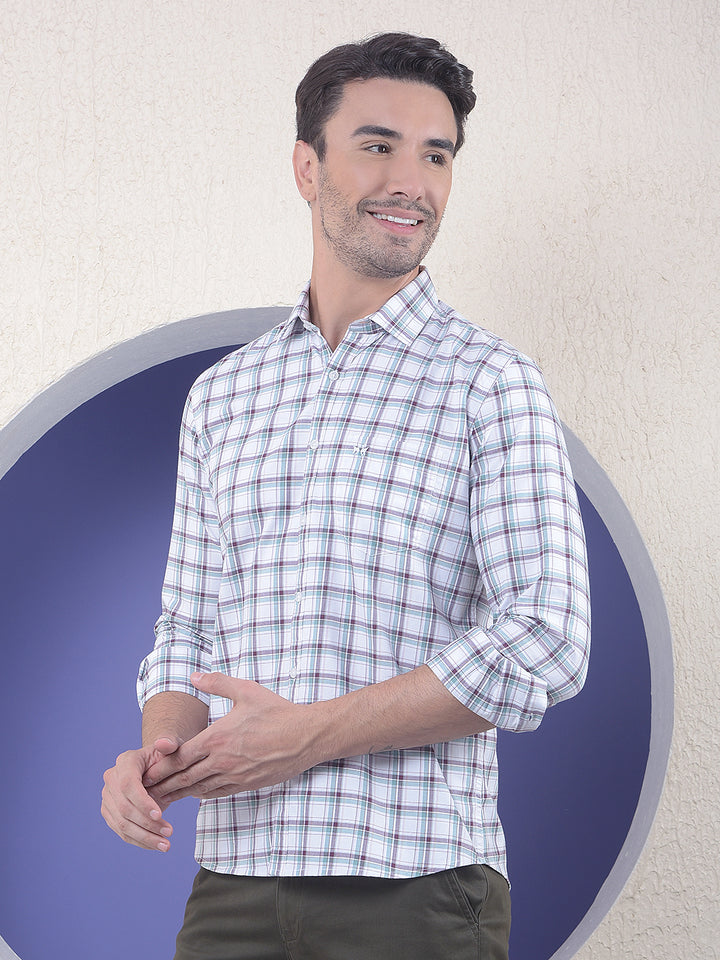 Checked 100% Cotton White Shirt