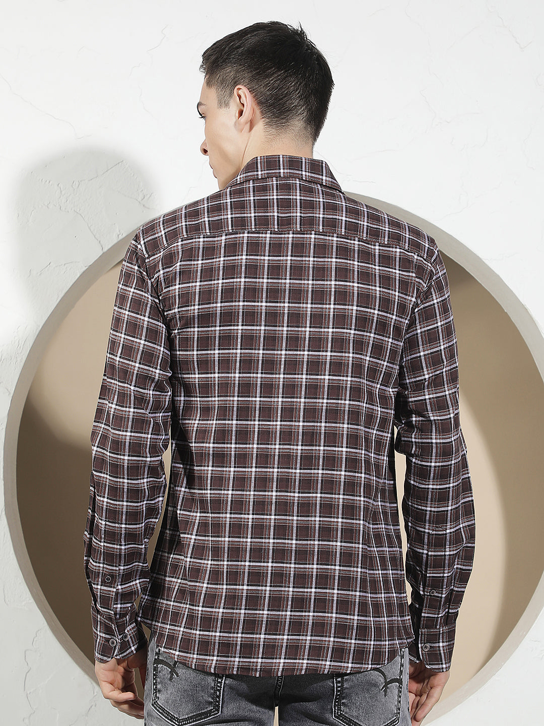 Brown 100% Cotton Checked Shirt
