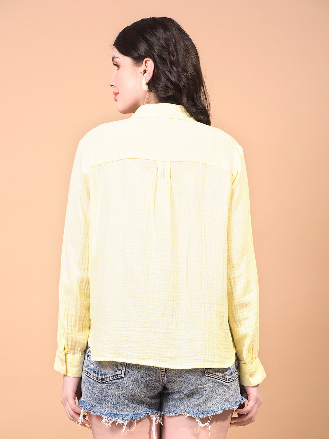Women's Yellow 100% Cotton Shirt-Women Shirts-Crimsoune Club