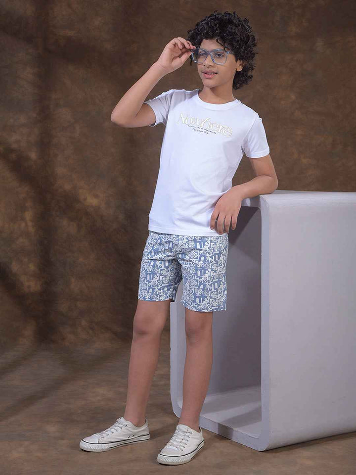 Blue Printed 100% Cotton Shorts