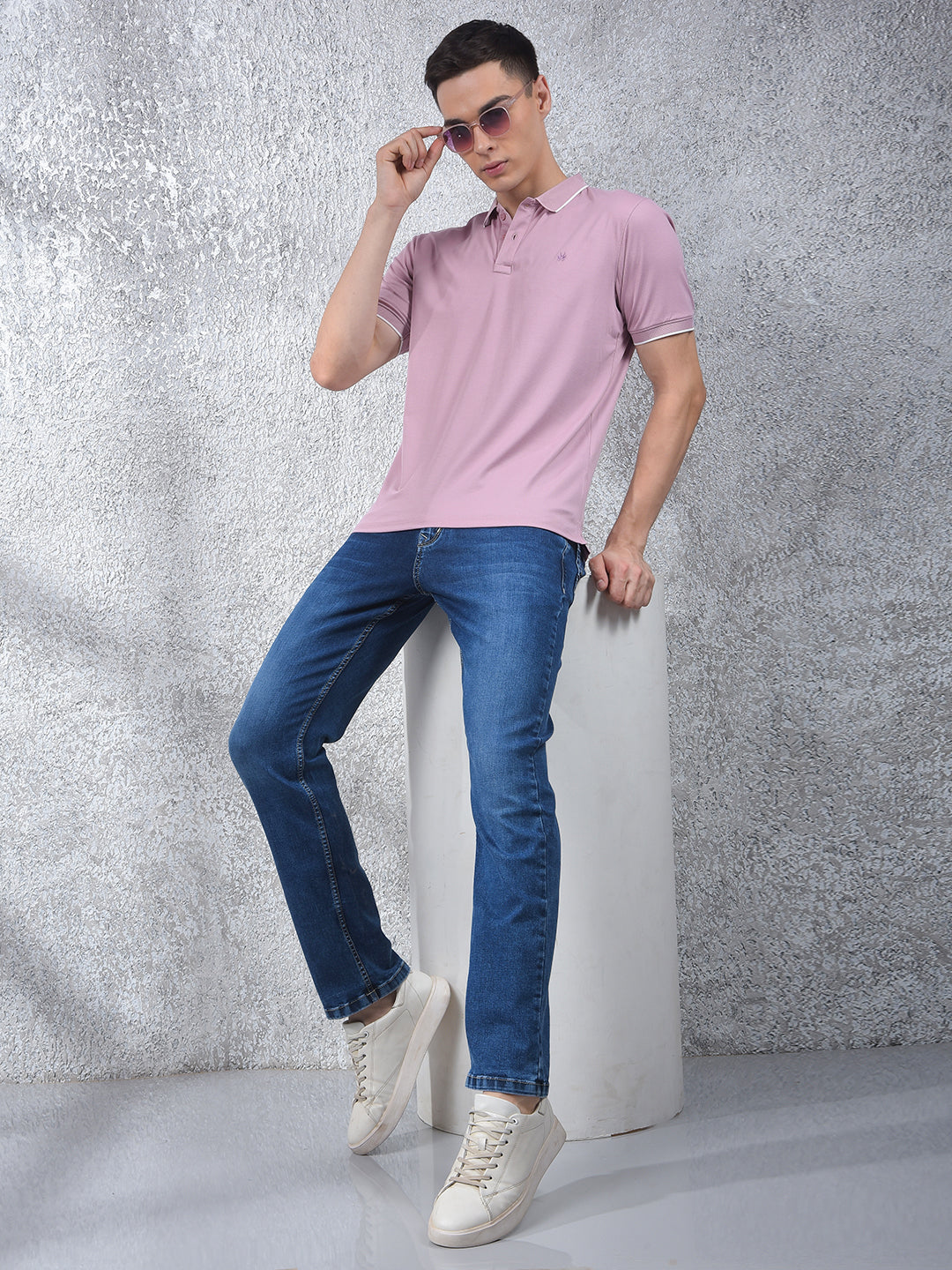 Peach Polo-Neck T-Shirt