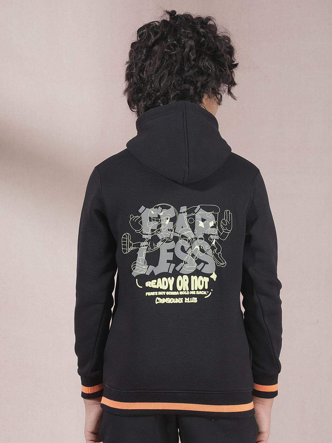 Black Typographic Print Hooded Neck Sweatshirt