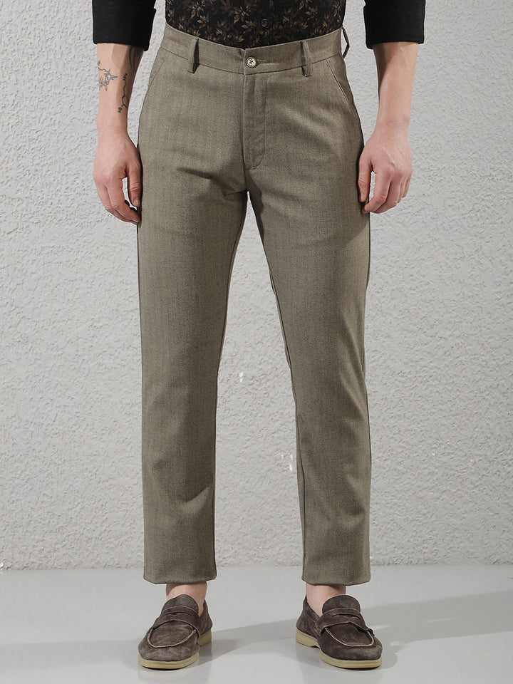 Olive Vertical Striped Trousers