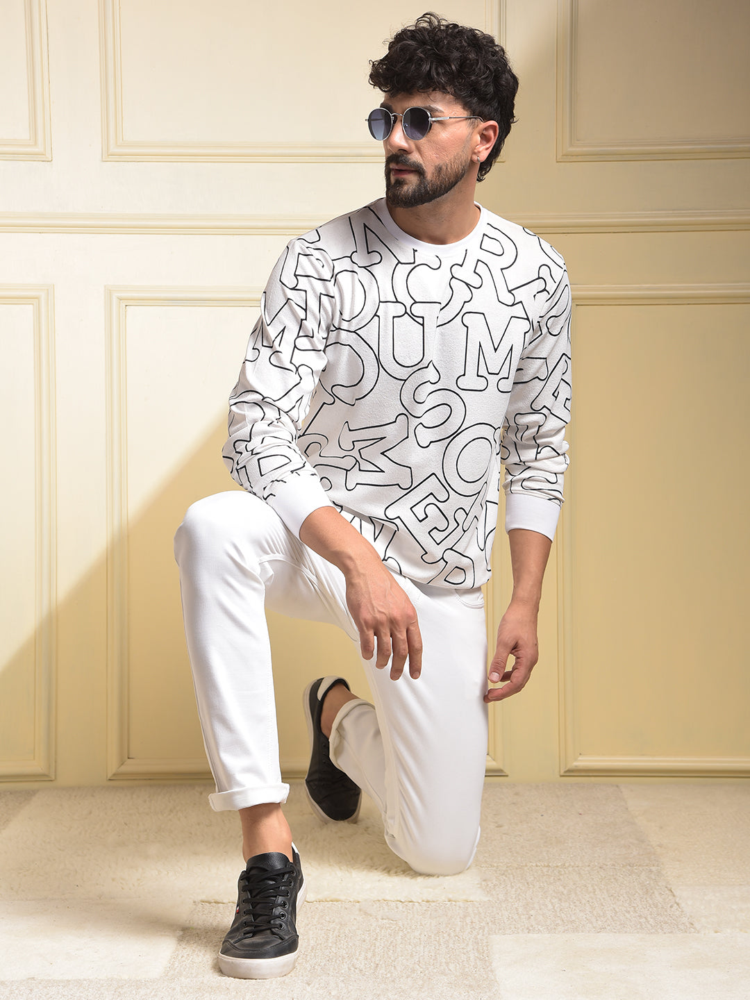 White Typographic Print Sweatshirt