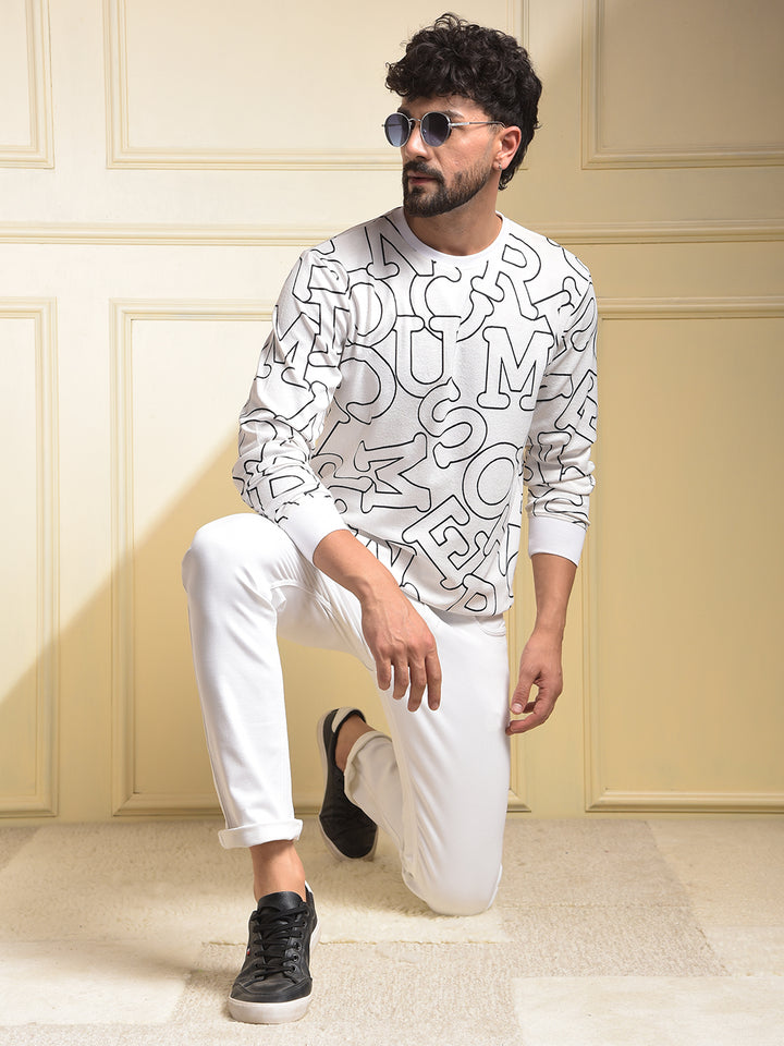 White Typographic Print Sweatshirt
