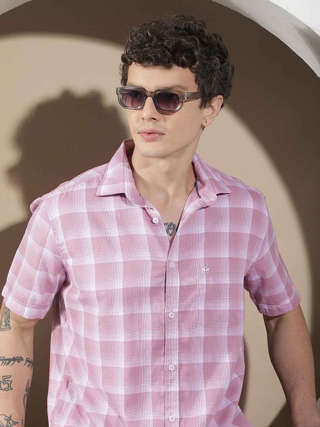 Pink Checked 100% Cotton Shirt