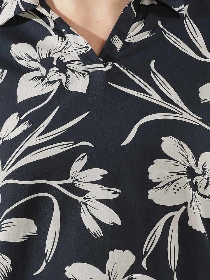 Black Floral Print Top