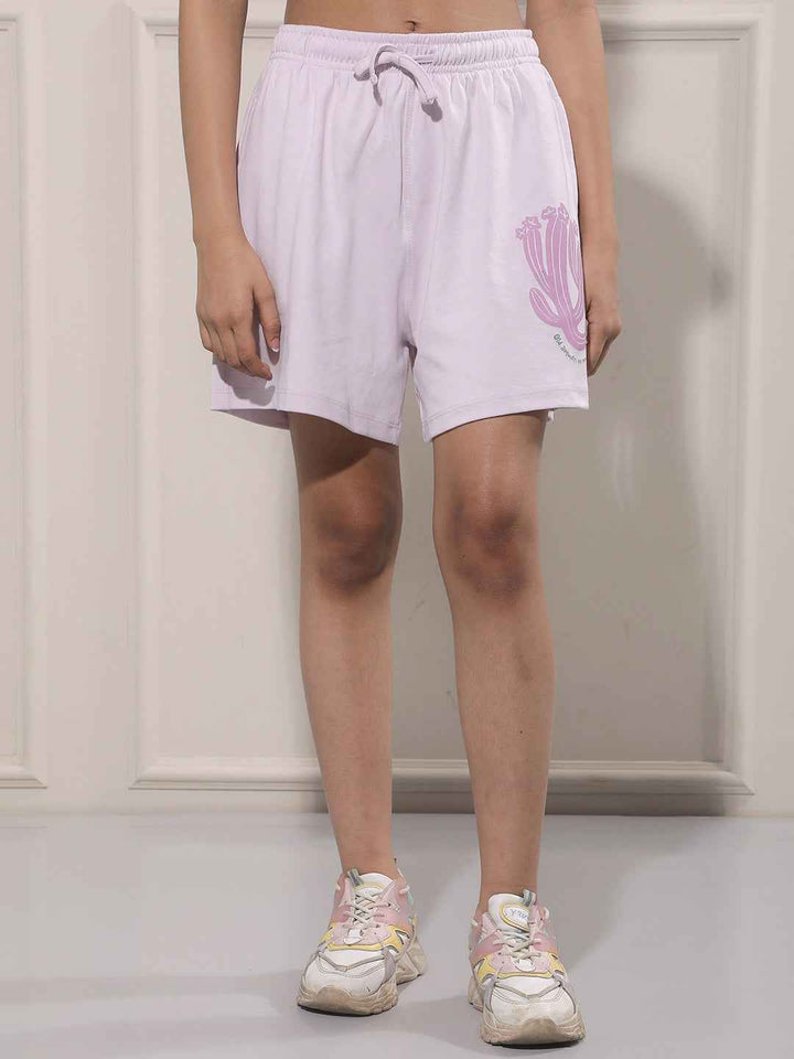 Graphic Print Purple Shorts