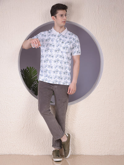 Green Floral Print Polo-Neck T-Shirt