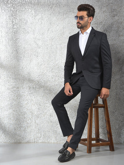 Black Notched Lapel Single-Breasted Blazer