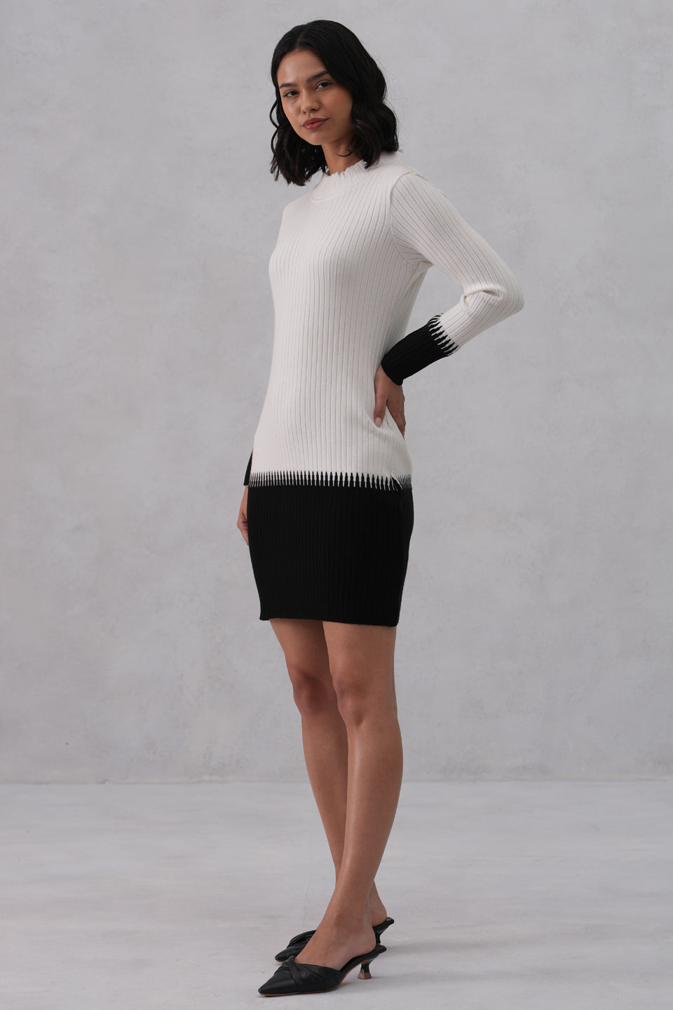 White Color-Block Winter Mini Dress