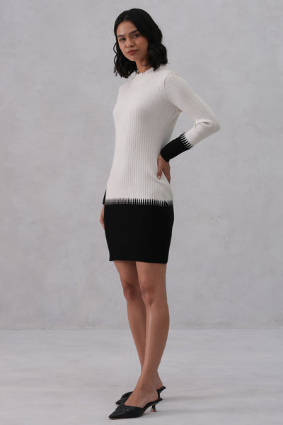 White Color-Block Winter Mini Dress
