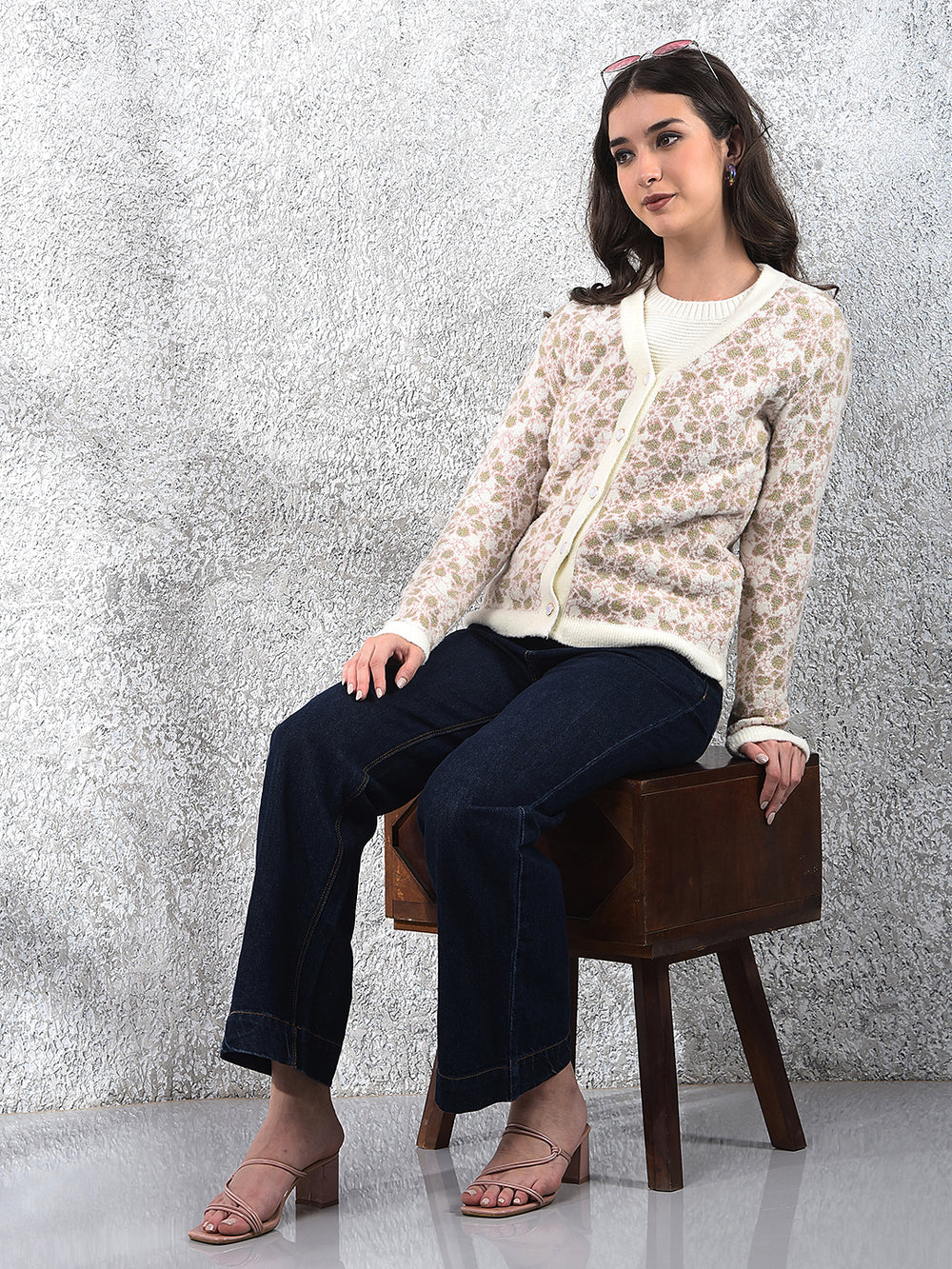 Flowy Navy Blue Wide-Leg Cotton Jeans-Women Jeans-Crimsoune Club