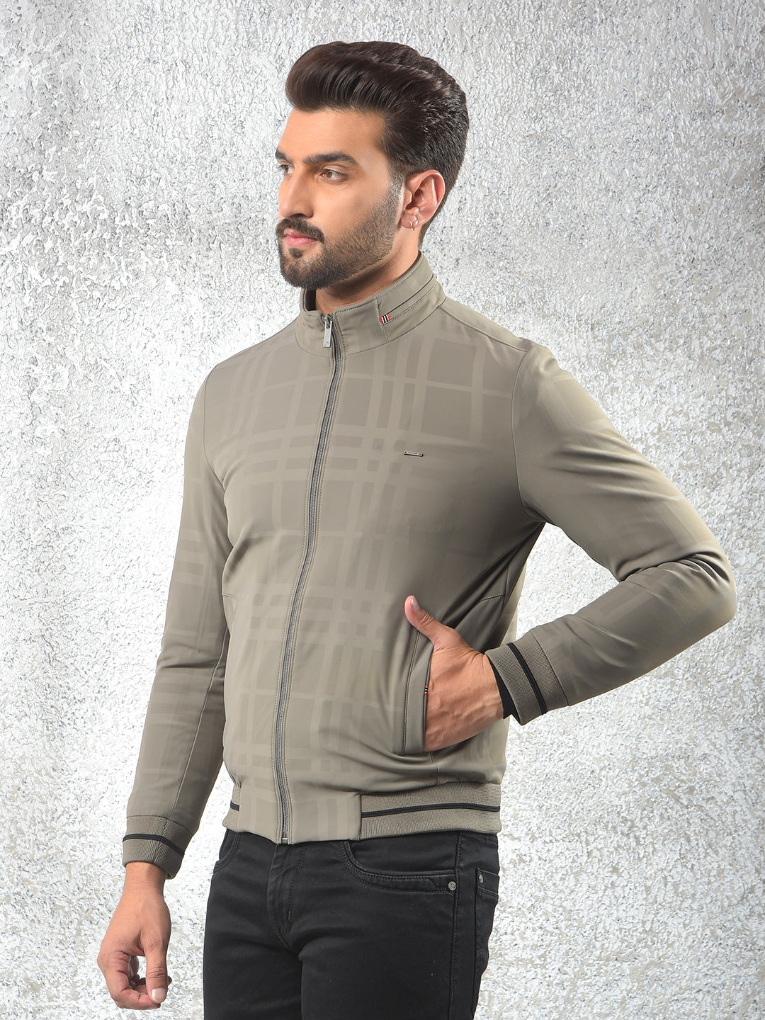 Beige Checked Puffer Jacket