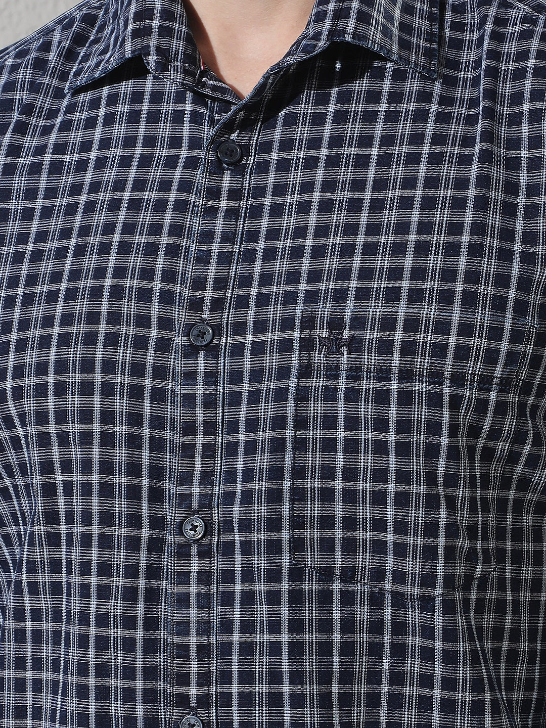Navy Blue 100% Cotton Checked Shirt