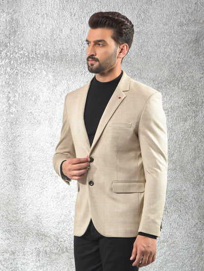 Beige Checked Notched Lapel Single-Breasted Blazer
