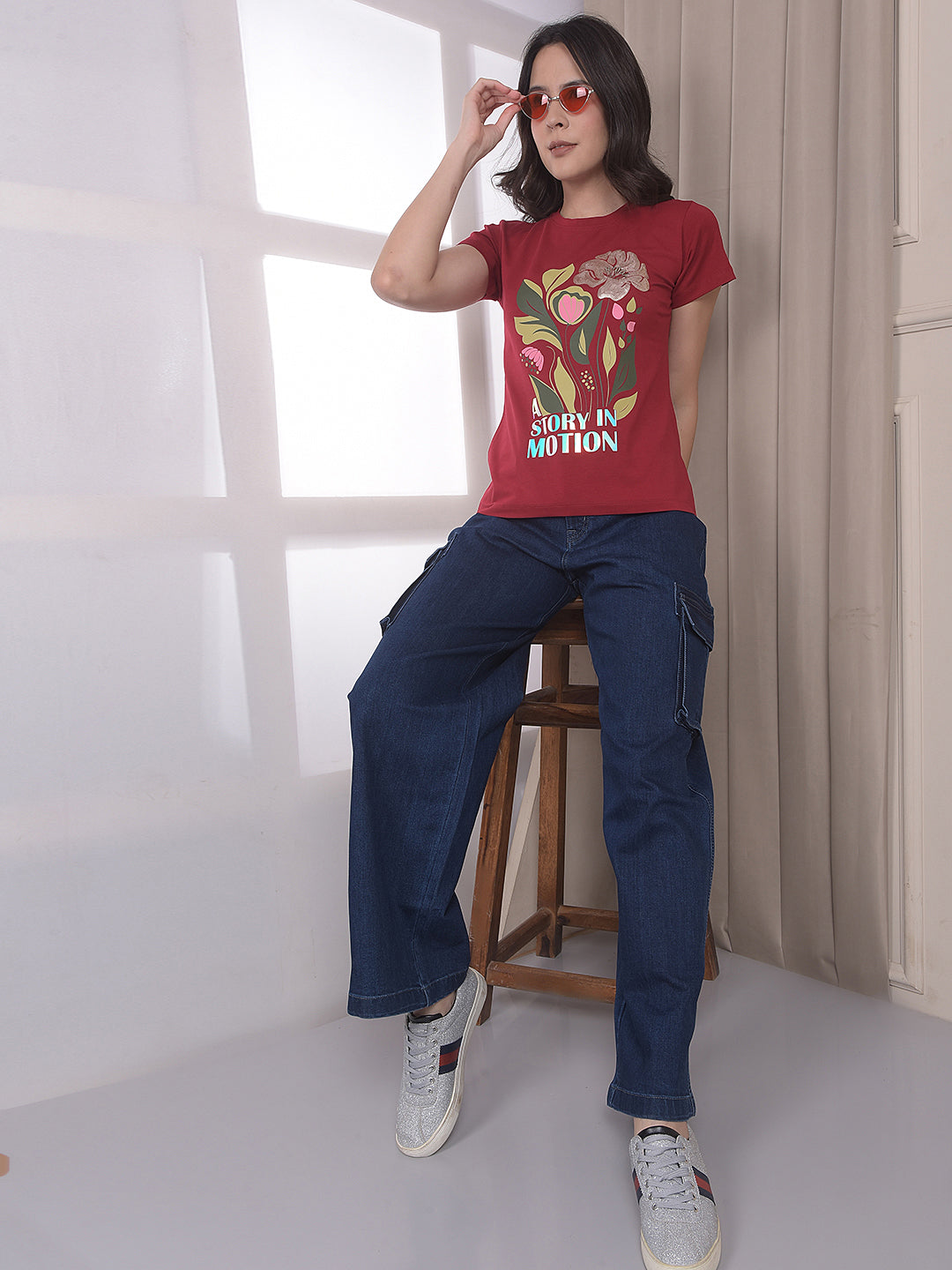 Maroon Floral Print T-Shirt