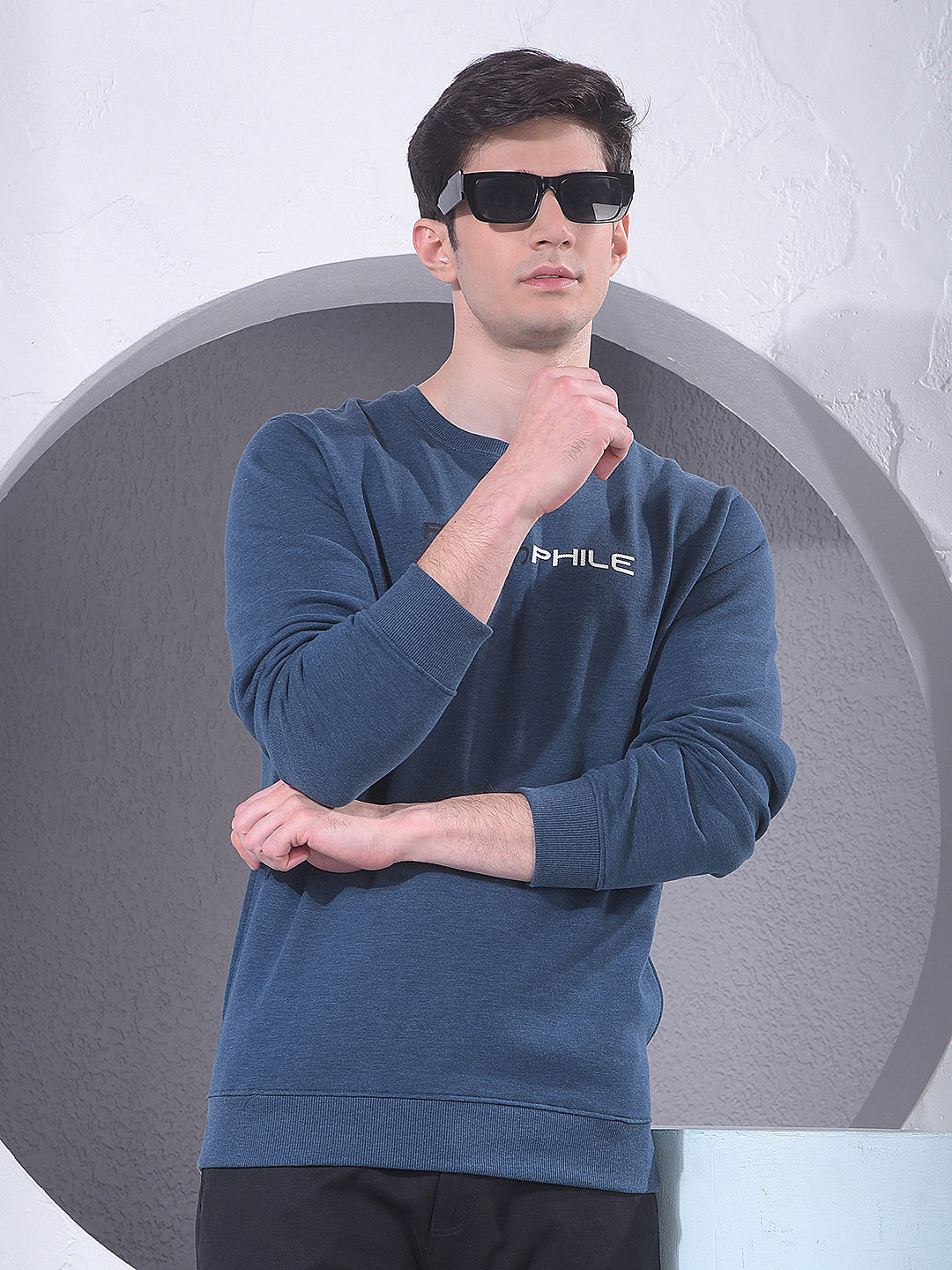 Blue Printed Sweatshirt-Men Sweatshirts-Crimsoune Club