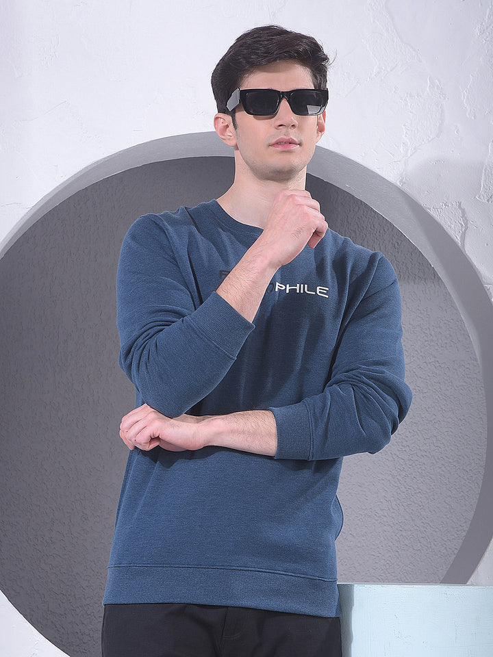 Blue Printed Sweatshirt-Men Sweatshirts-Crimsoune Club