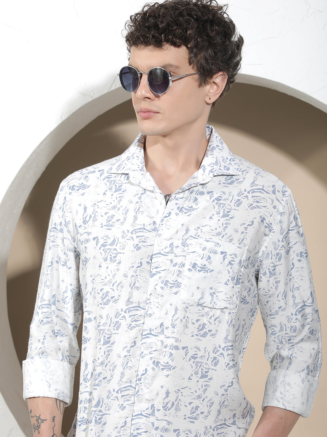 Minimalist Deep Blue Printed Shirt