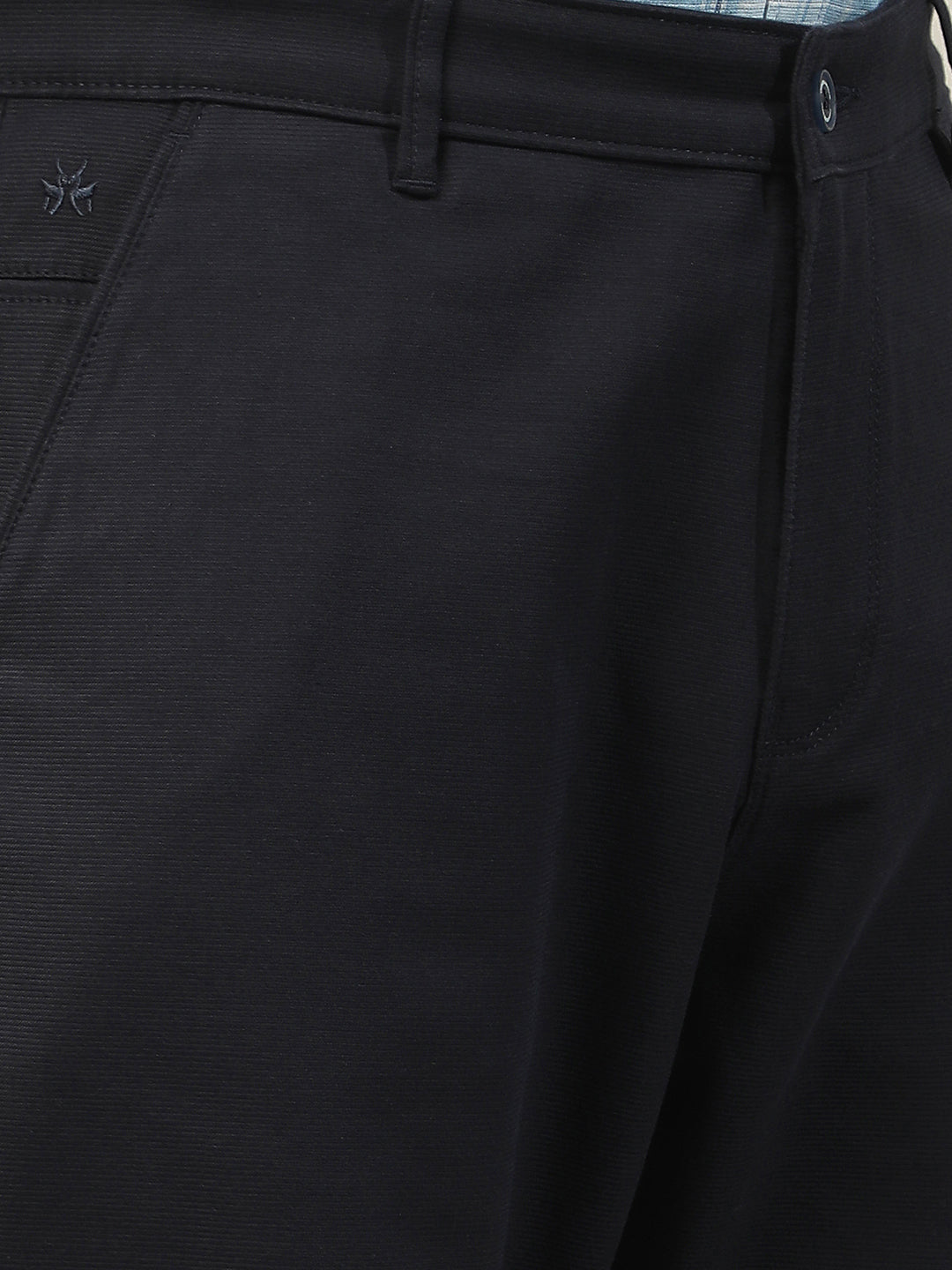 Navy Blue Cotton Stretchable Dobby Trousers