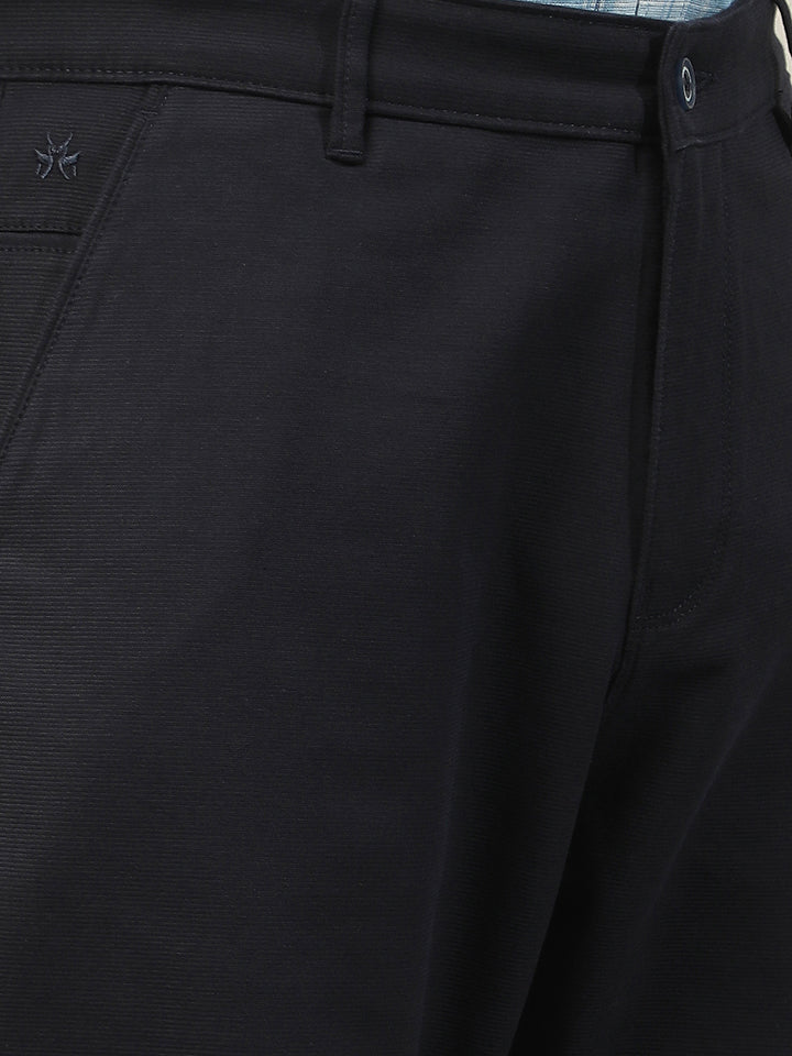 Navy Blue Cotton Stretchable Dobby Trousers