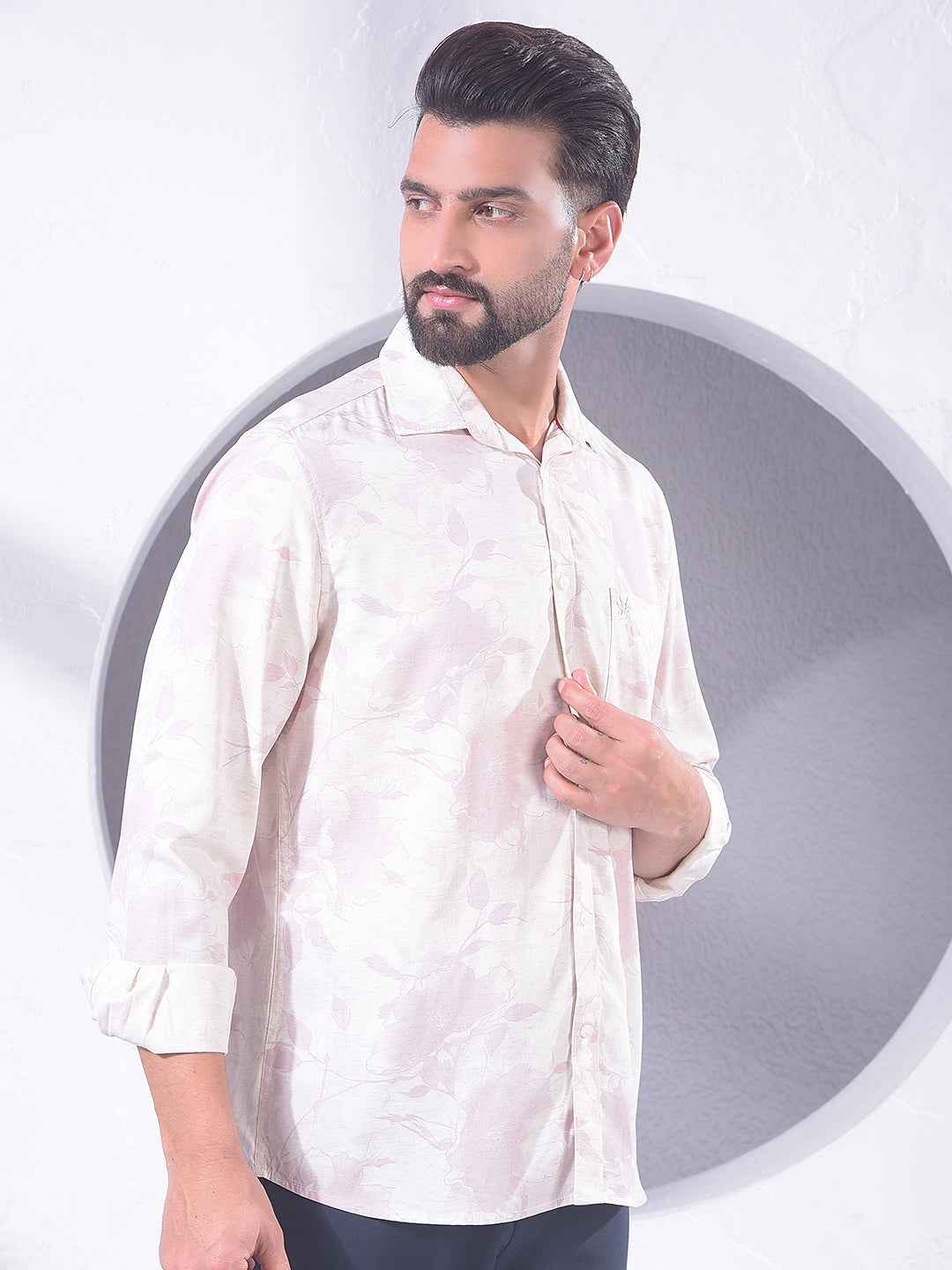 Pink Floral Print Linen Shirt