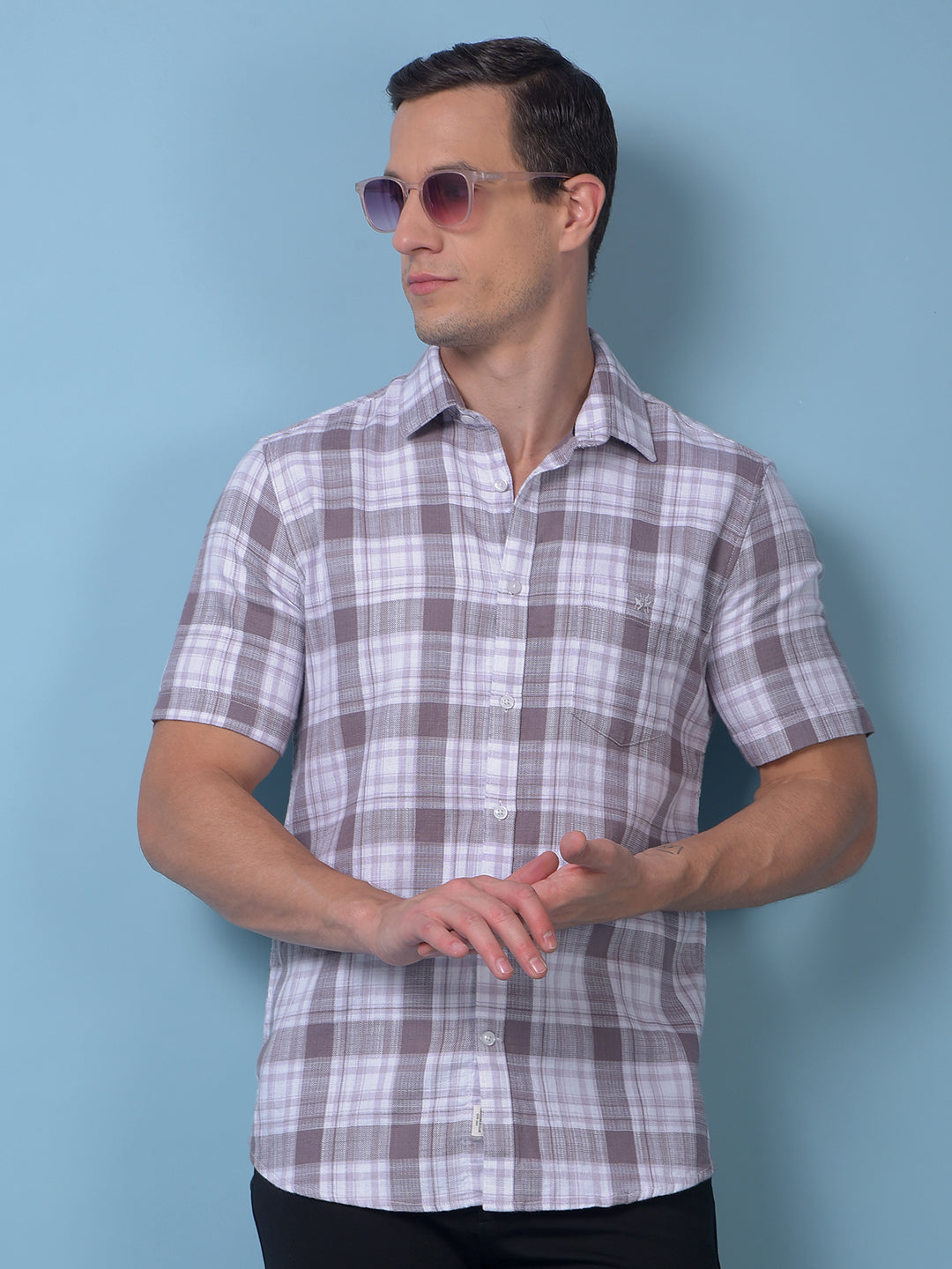 Purple Checked 100% Cotton Shirt