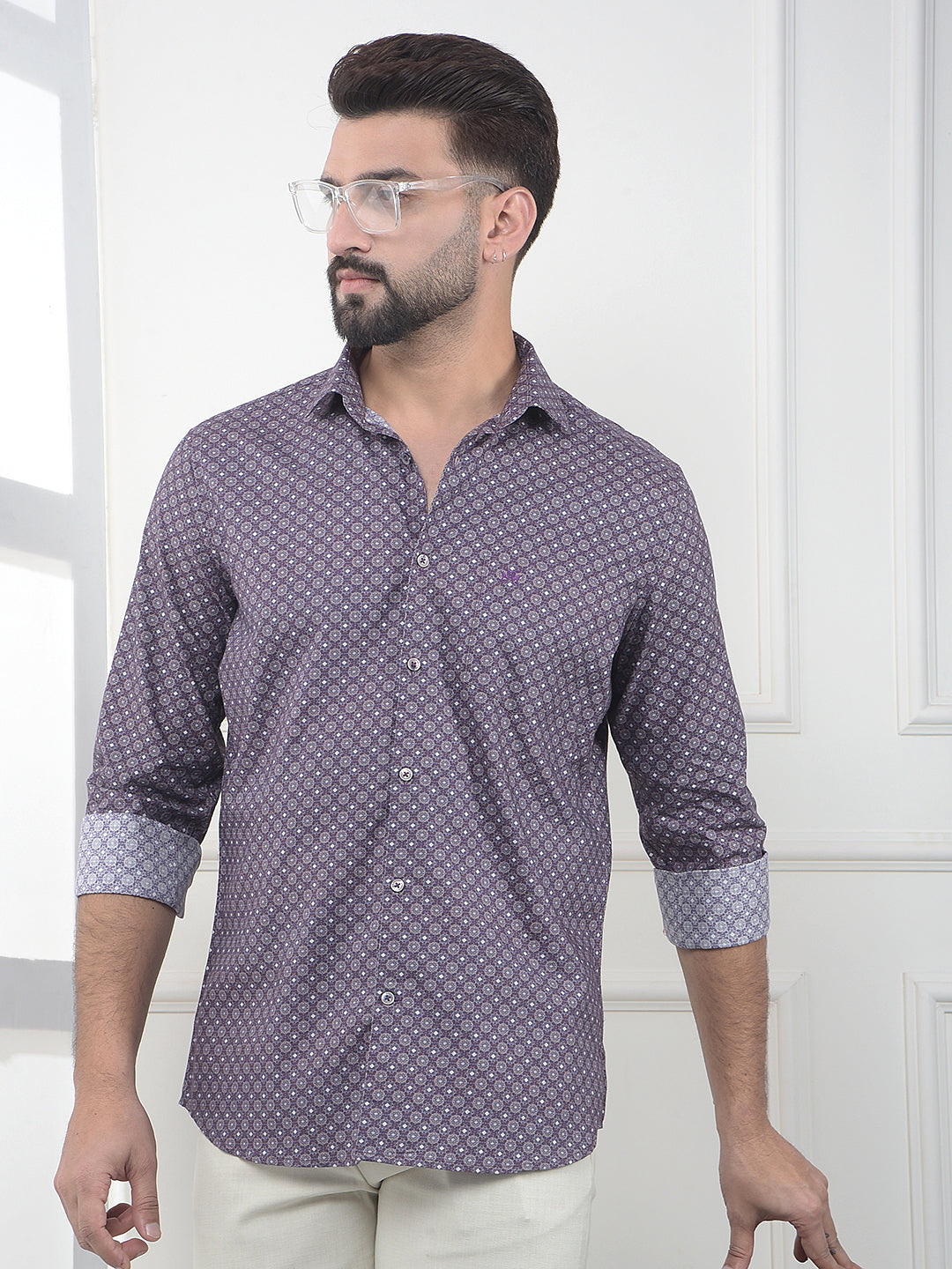 Purple Printed 100% Cotton Shirt