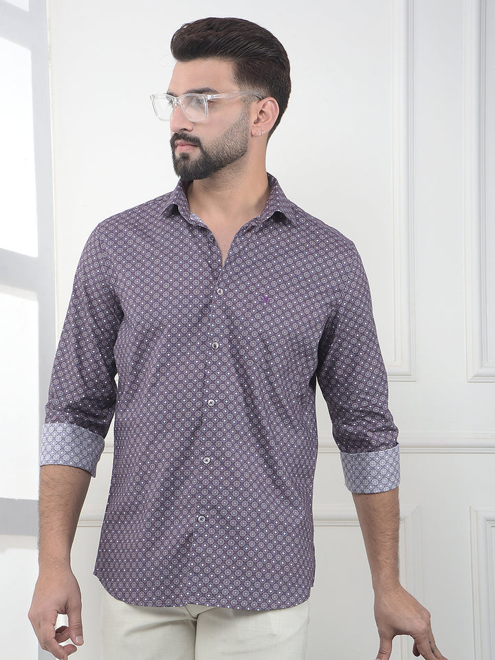 Purple Printed 100% Cotton Shirt