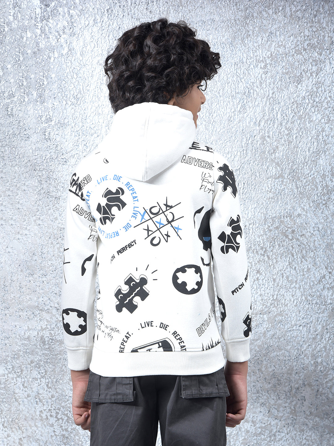 White Printed Hooded Neck Sweatshirt