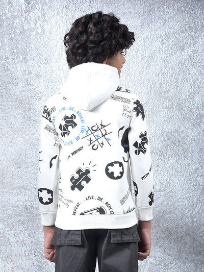 White Printed Hooded Neck Sweatshirt