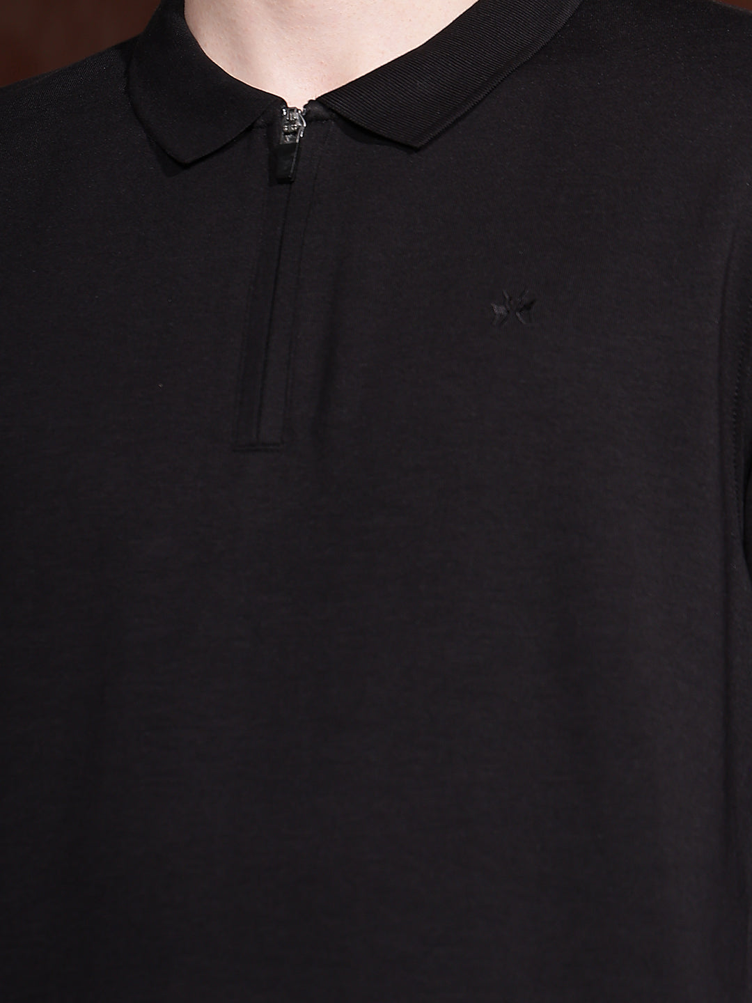 Black Polo Neck Front Open Sweatshirt