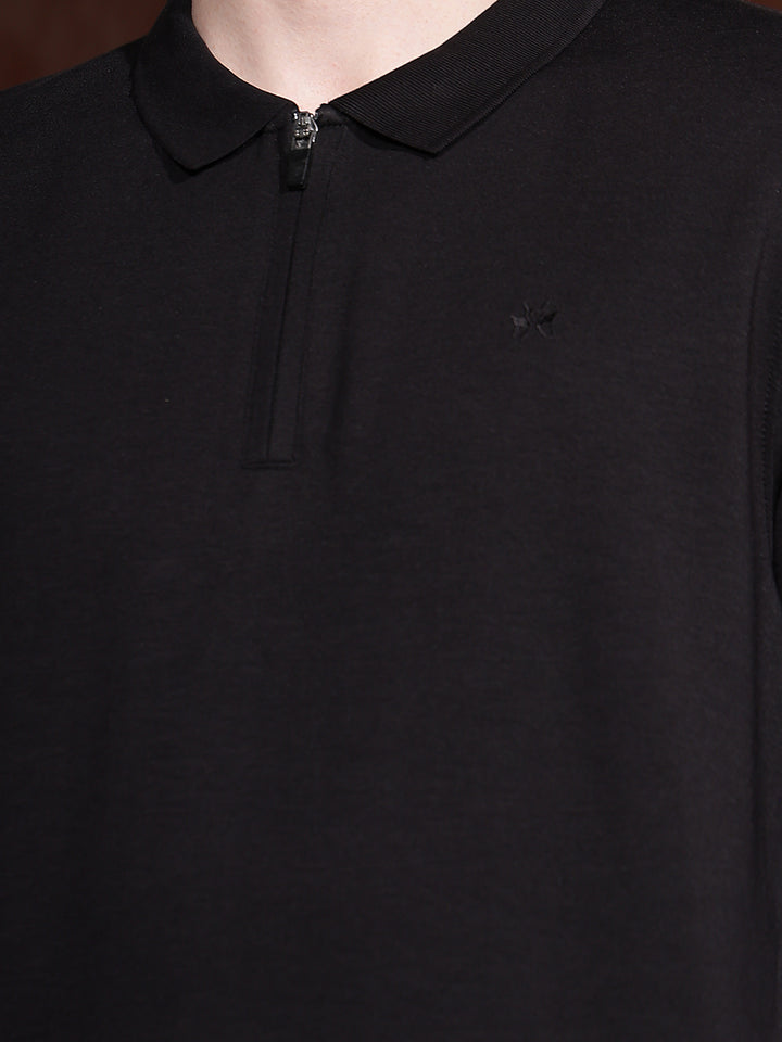 Black Polo Neck Front Open Sweatshirt
