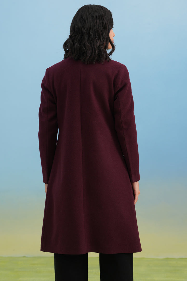 Wine Notched-Lapel Over-Coat