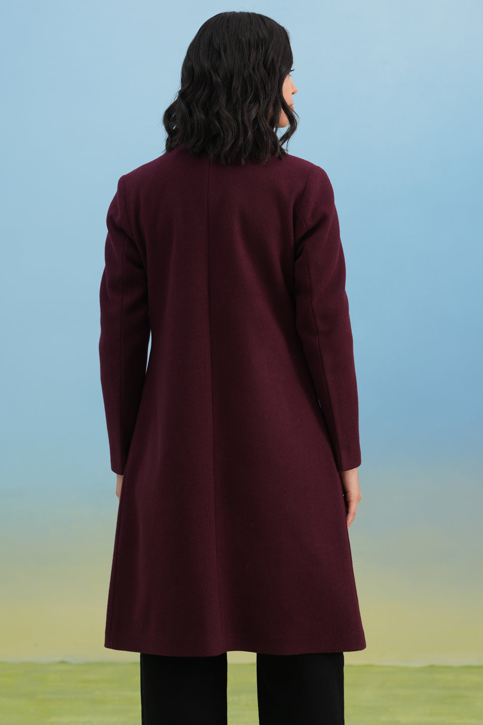 Wine Notched-Lapel Over-Coat