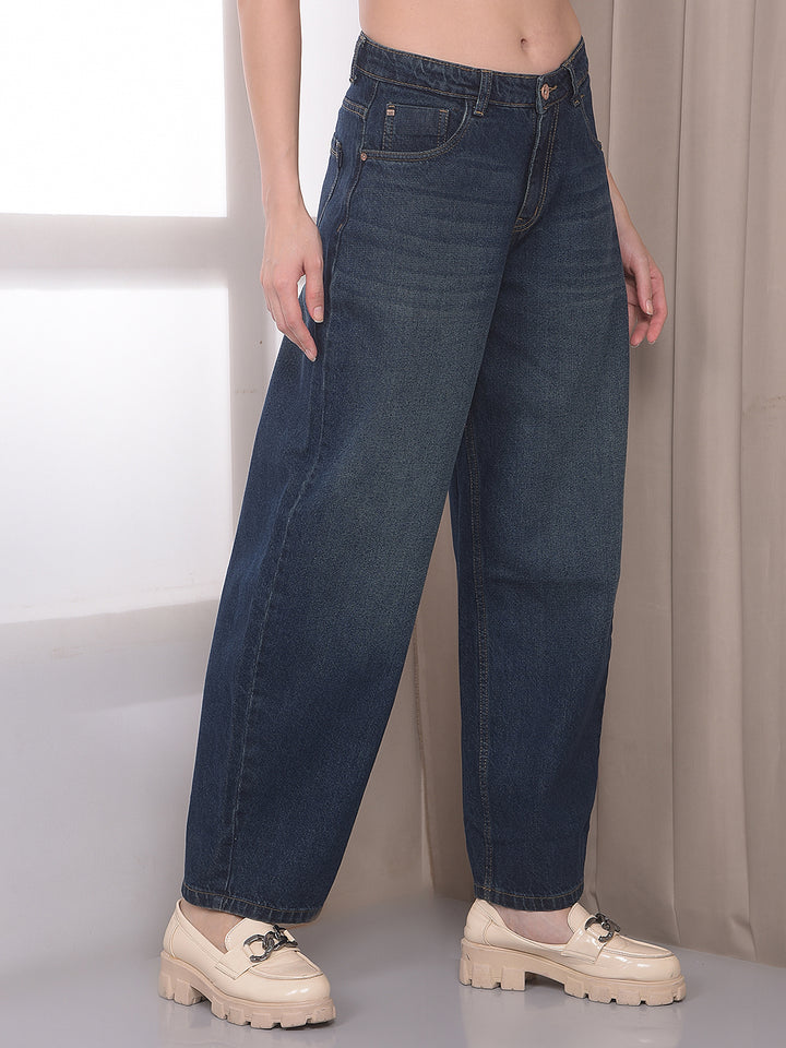 Blue 100% Cotton Barrel Fit Jeans