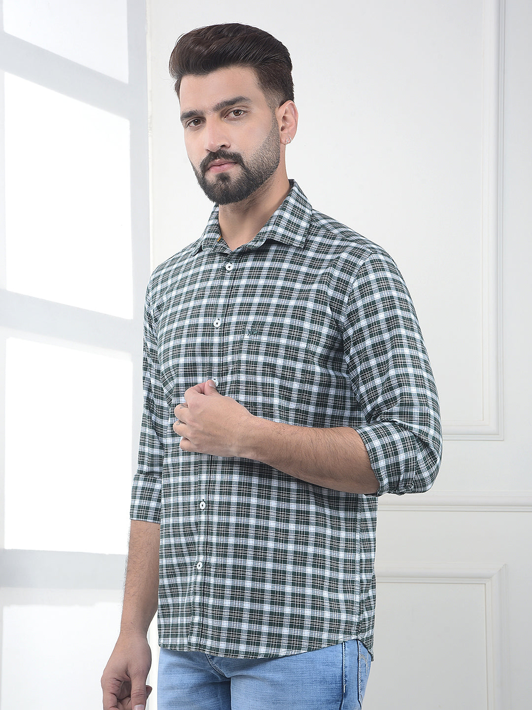 Ignite Forest Checked 100% Cotton Shirt