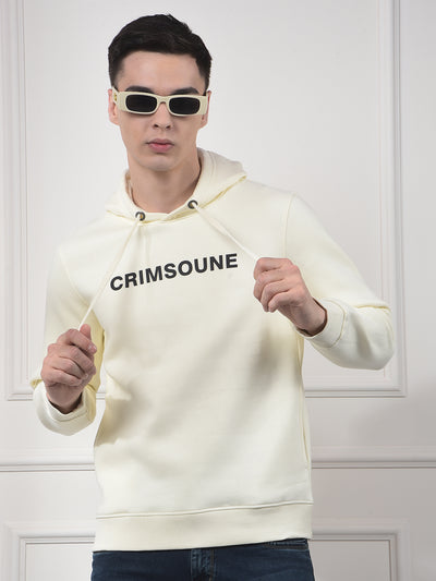 Cream Typographic Print Hooded Neck Sweatshirt