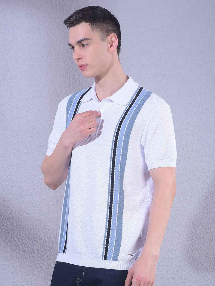 White Vertical Striped 100% Cotton T-Shirt