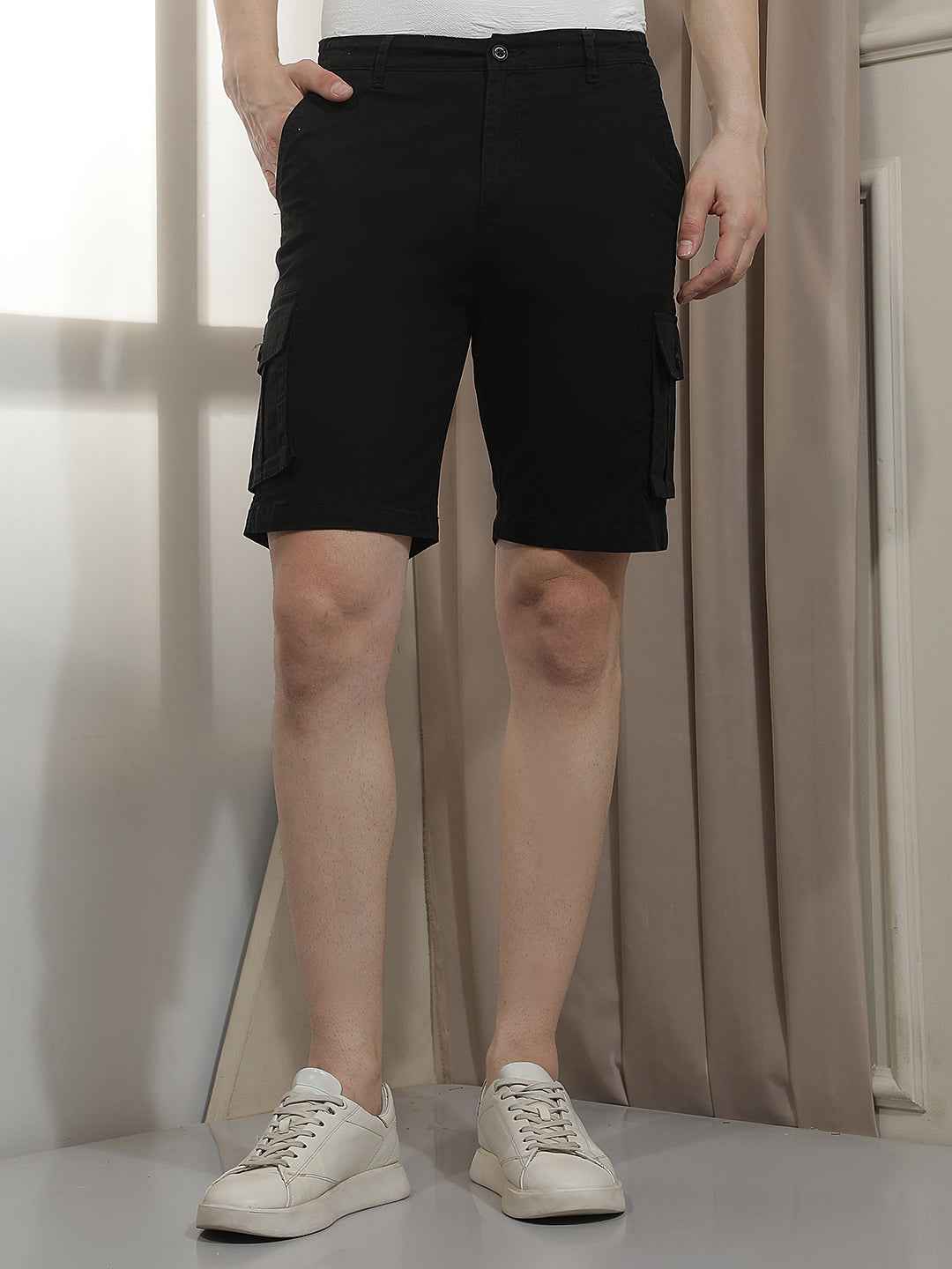 Stealth Black Multi-Pocket Cargo Shorts