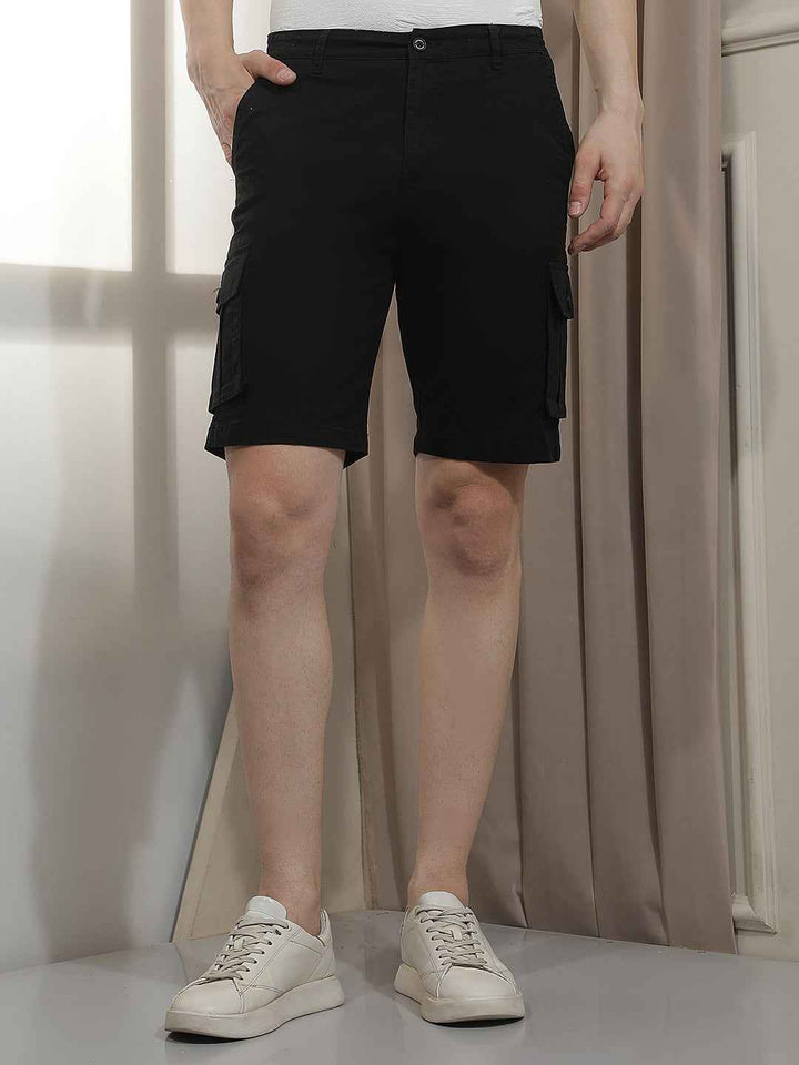 Stealth Black Multi-Pocket Cargo Shorts