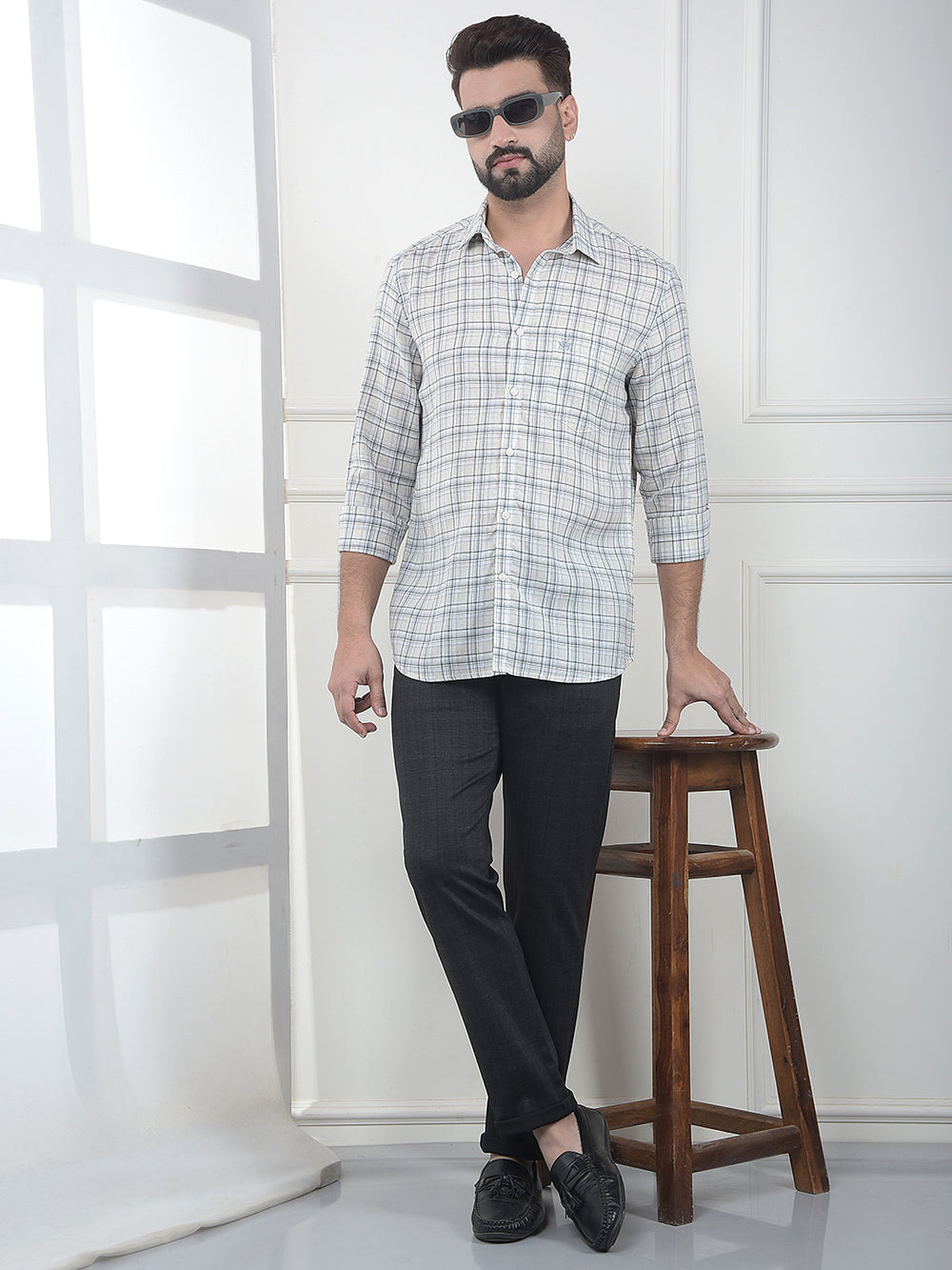 Cinereous Grey Checked Linen Shirt